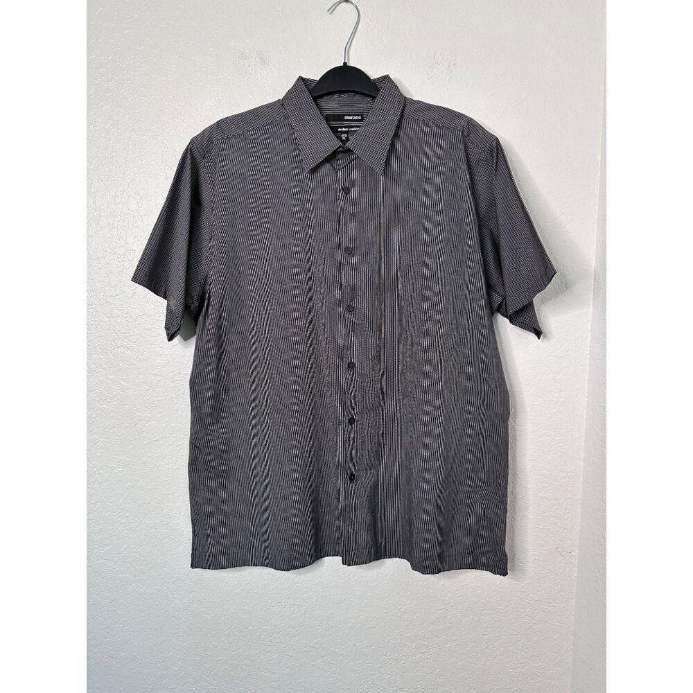 MURANO Men's Size XL Black Striped Modern Comfort Button Up Shirt Cotton Blend